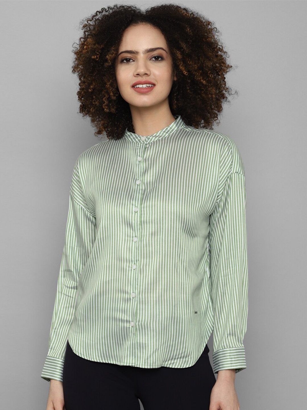 

Allen Solly Woman Women Green Striped Casual Shirt