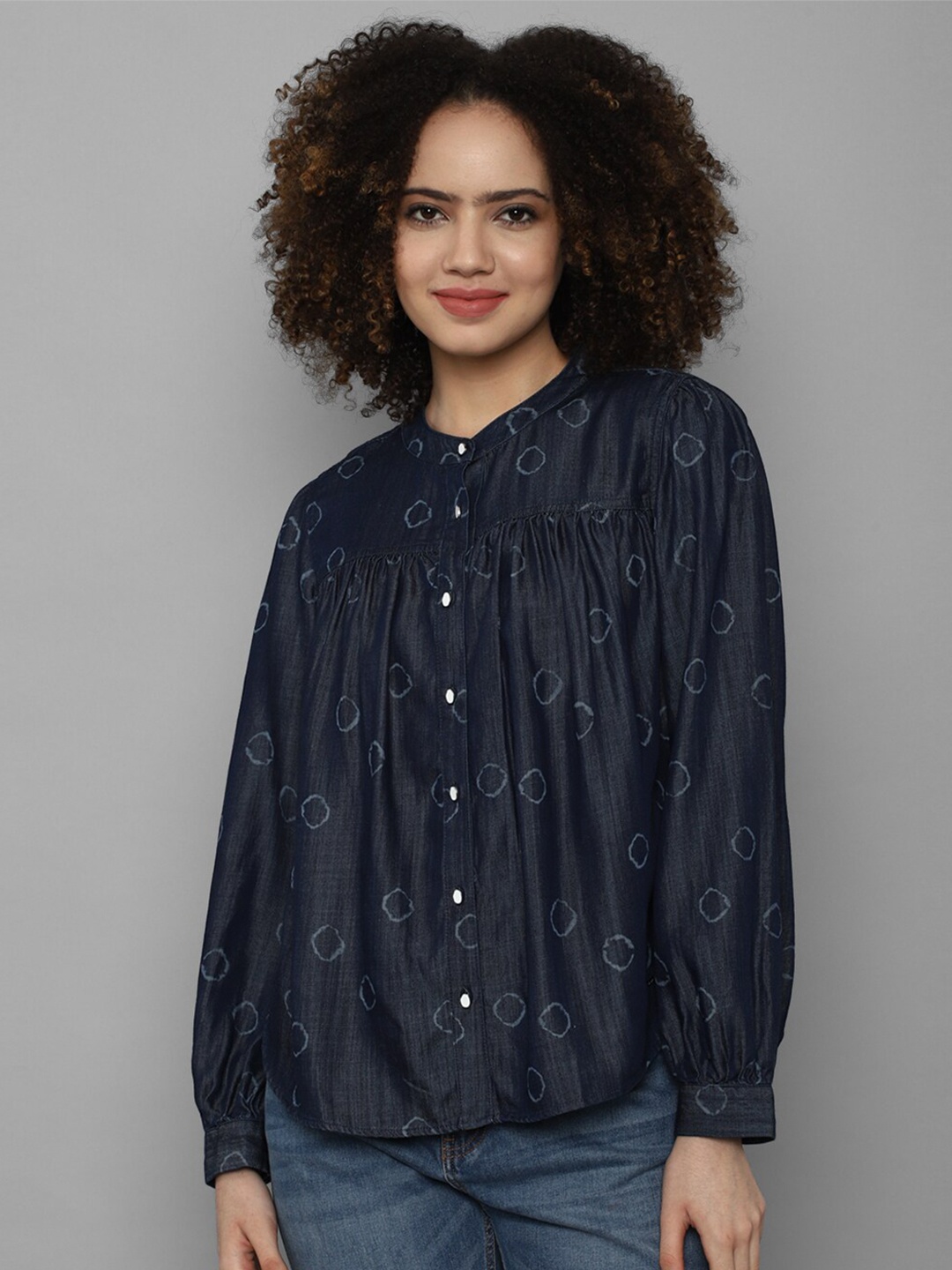 

Allen Solly Woman Women Navy Blue Printed Cotton Casual Shirt