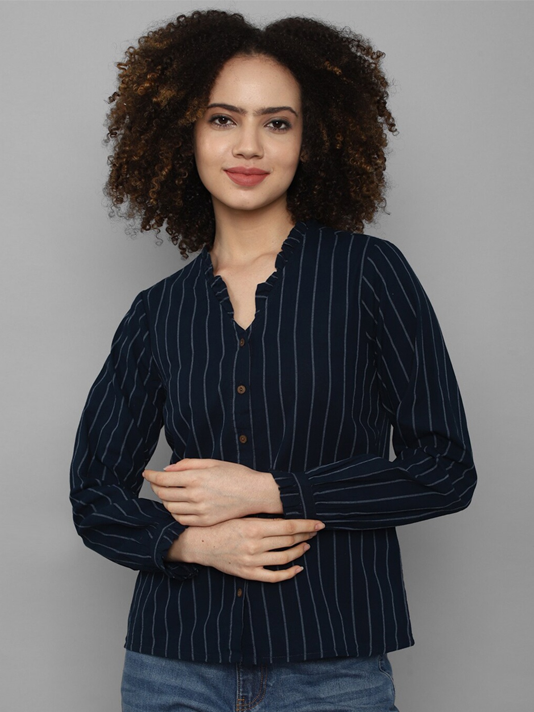 

Allen Solly Woman Women Navy Blue Striped Casual Shirt