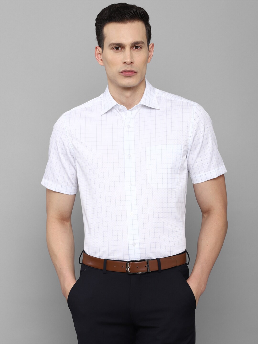 

Louis Philippe Men White Grid Tattersall Checks Cotton Formal Shirt