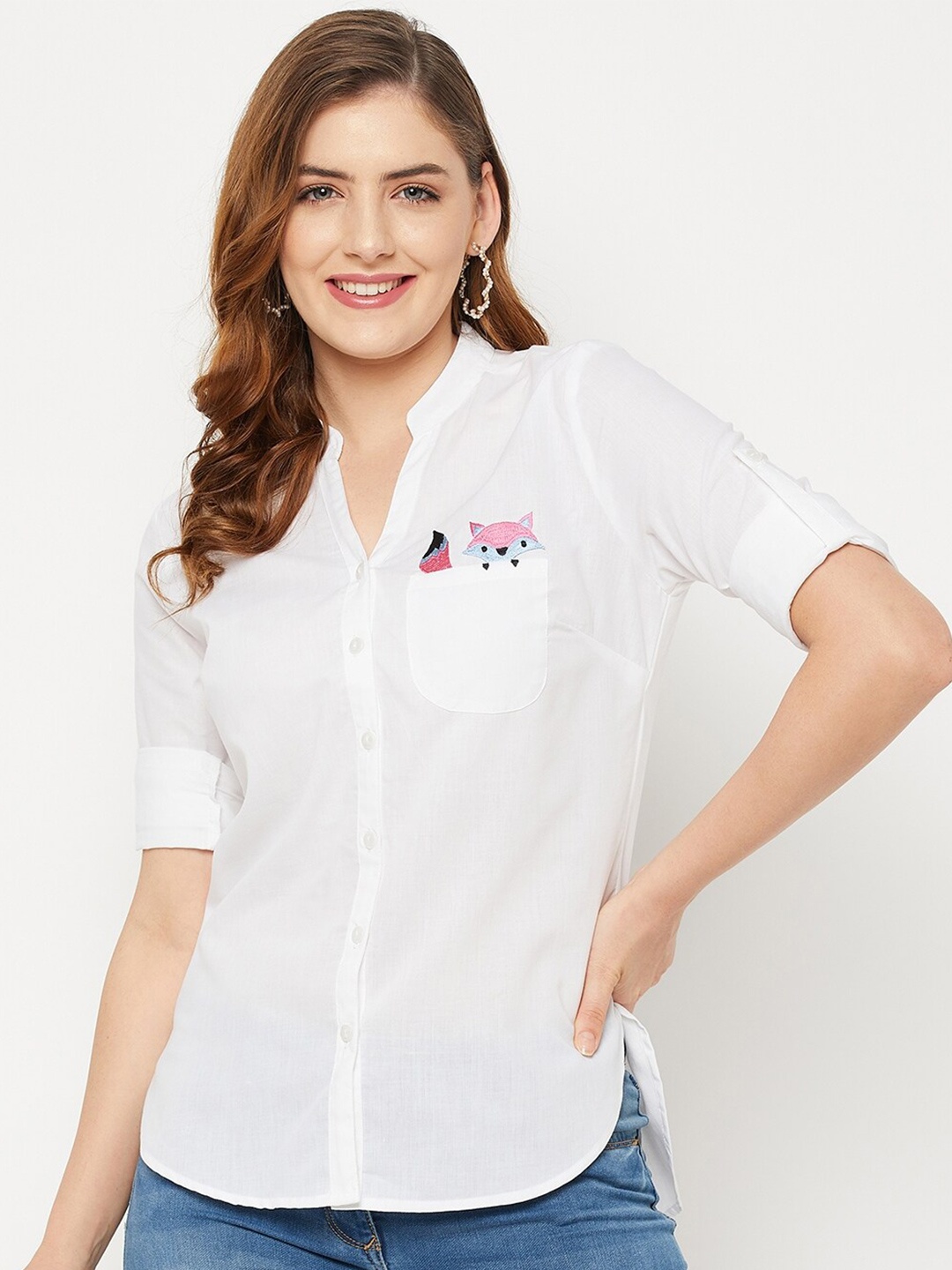 

Ruhaans Women White Classic Casual Shirt