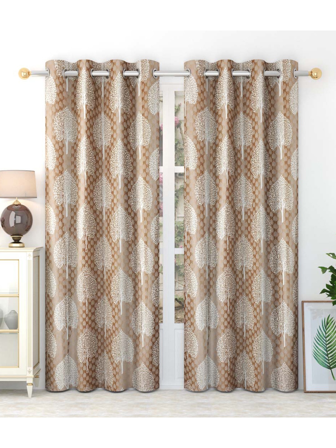 

Slushy Mushy Brown & White Set of 2 Floral Printed Door Curtain