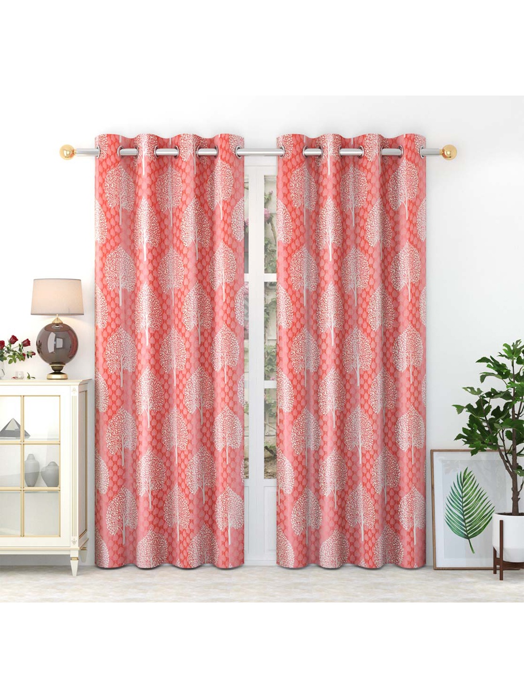 

Slushy Mushy Orange & White Set of 2 Ethnic Motifs Printed Door Curtain