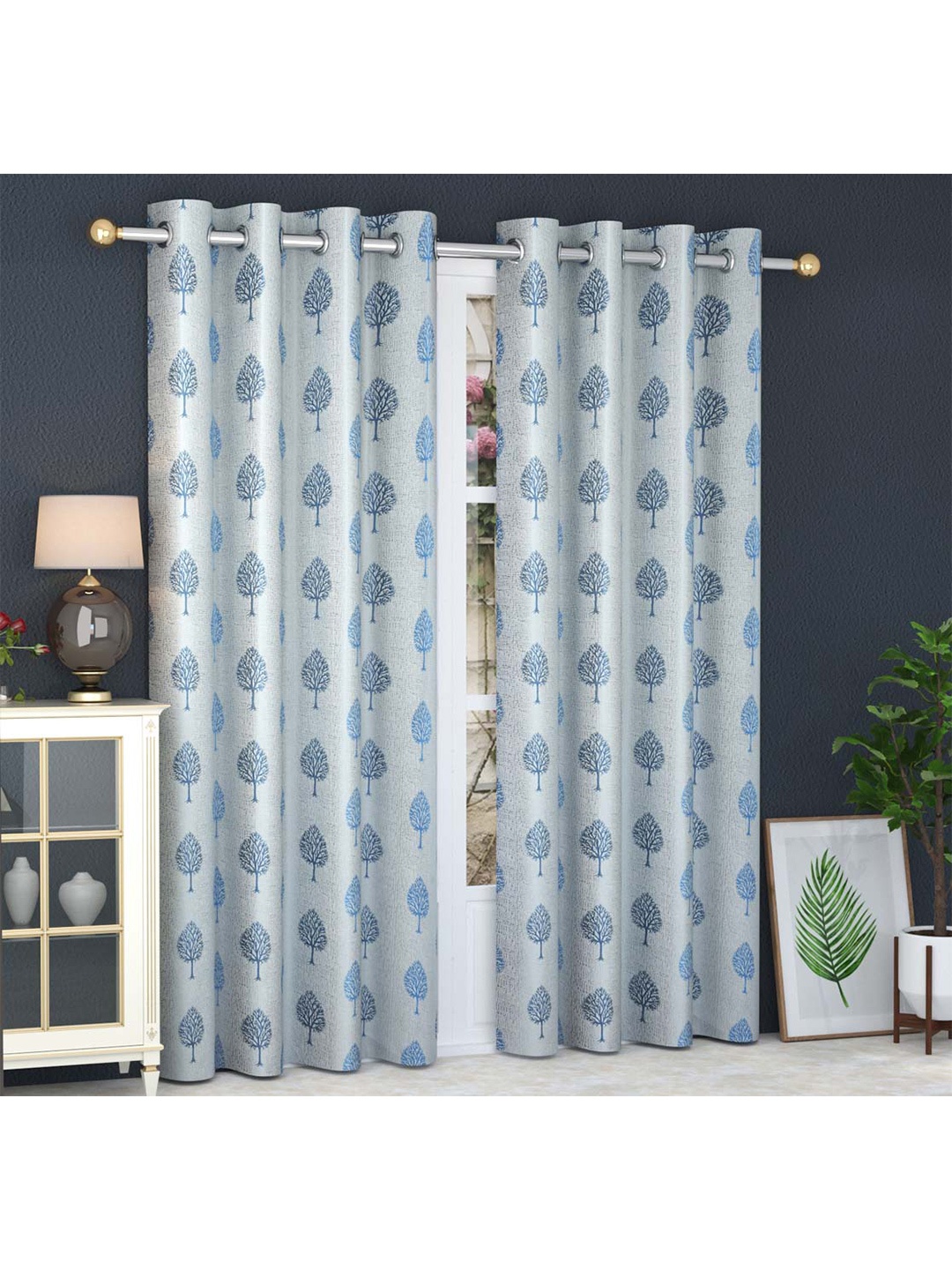 

Slushy Mushy Grey & Blue Set of 2 Floral Door Curtain