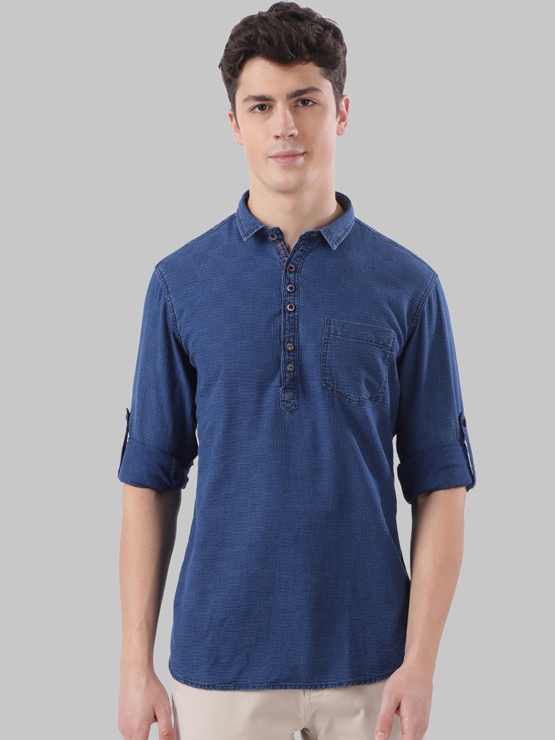 

Ethnix by Raymond Men Blue Checked Pathani Kurta