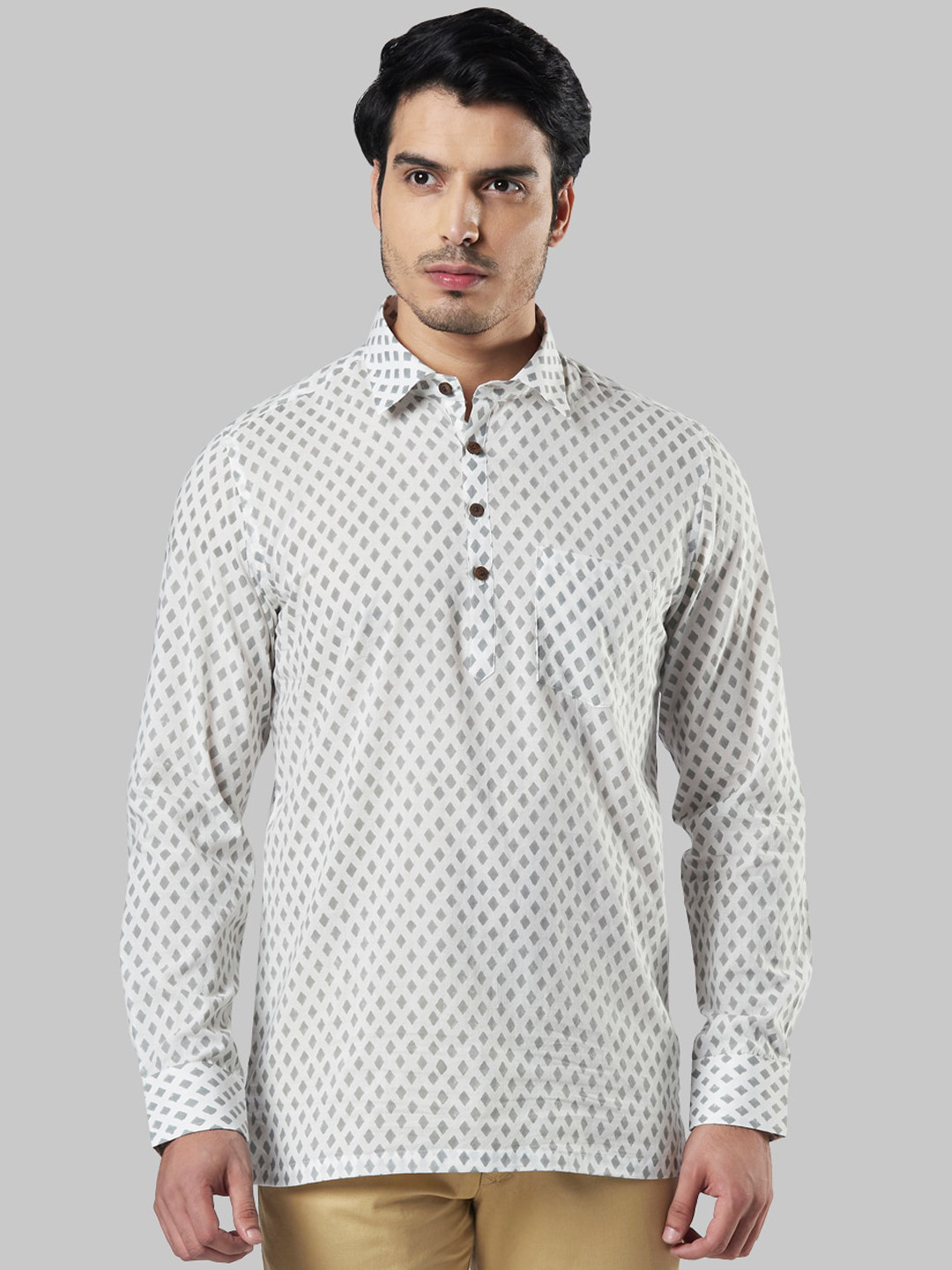 

Ethnix by Raymond Men Grey Geometric Embroidered Thread Work Kurta