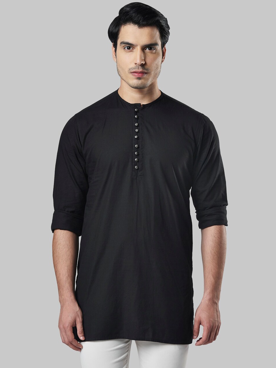 

Ethnix by Raymond Men Black Solid Straight Kurta