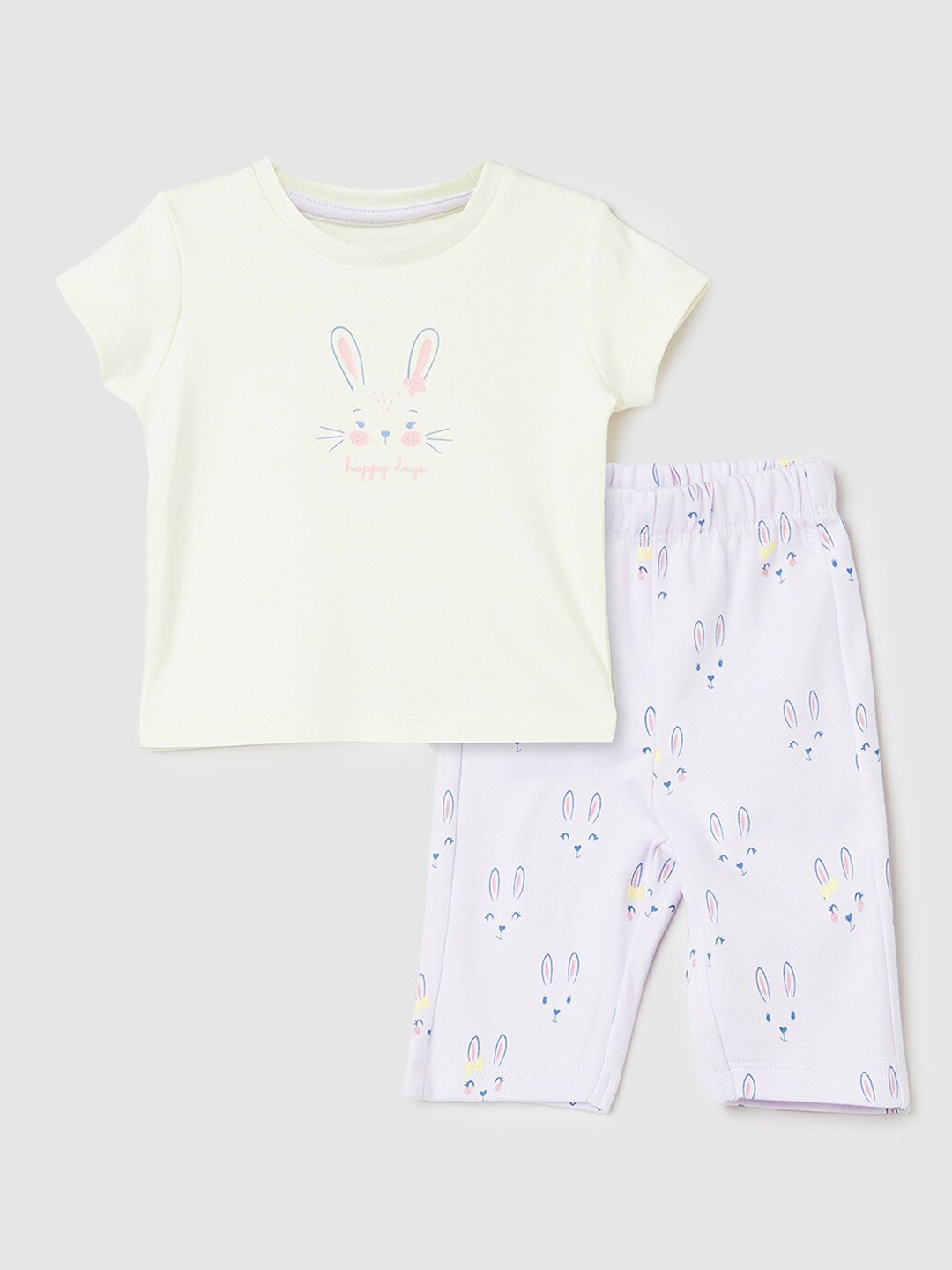 

max Girls Yellow & Blue Rabbit Printed Pure Cotton Night suit