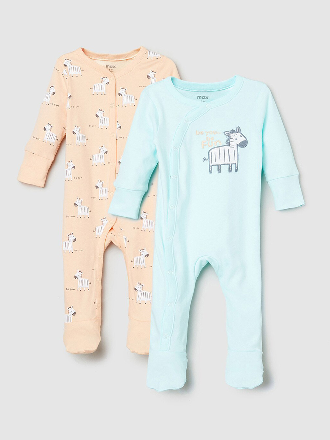 

max Infant Boys Set Of 2 Printed Pure Cotton Sleepsuit, Multi