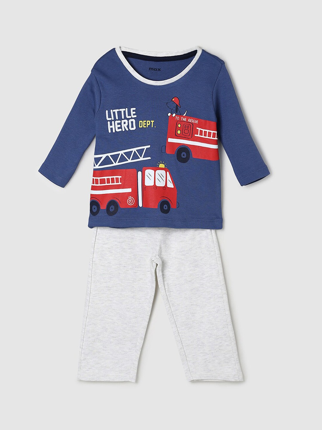 

max Boys Blue & Off White Printed Pure Cotton T-shirt with Trousers