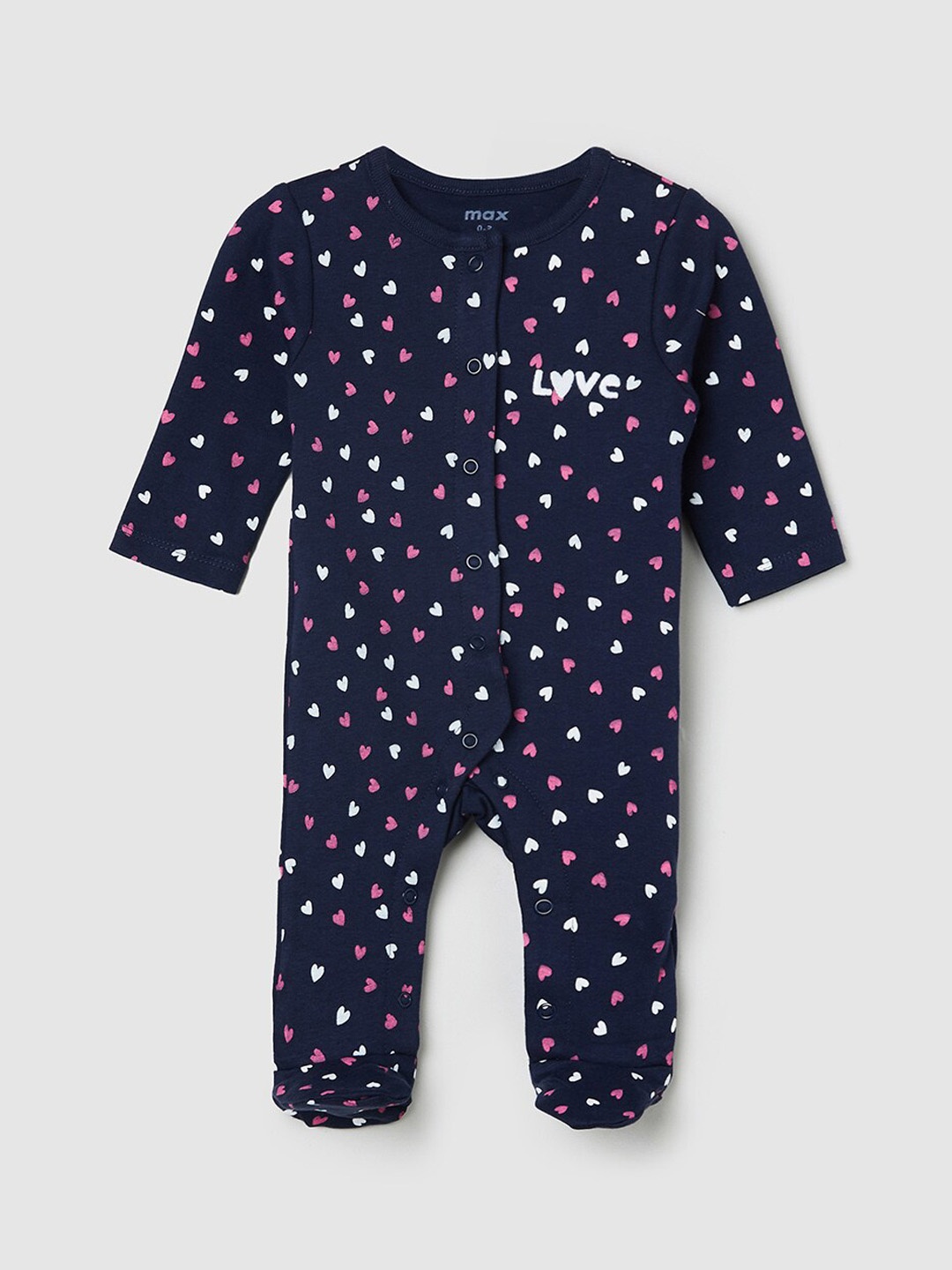 

max Girls Blue & White Printed Pure Cotton Sleepsuit