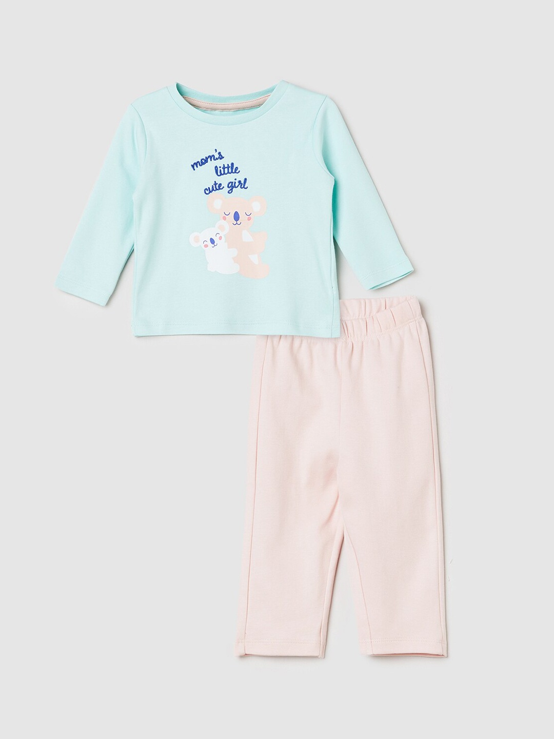 

max Girls Blue & Pink Printed Pure Cotton Night suit