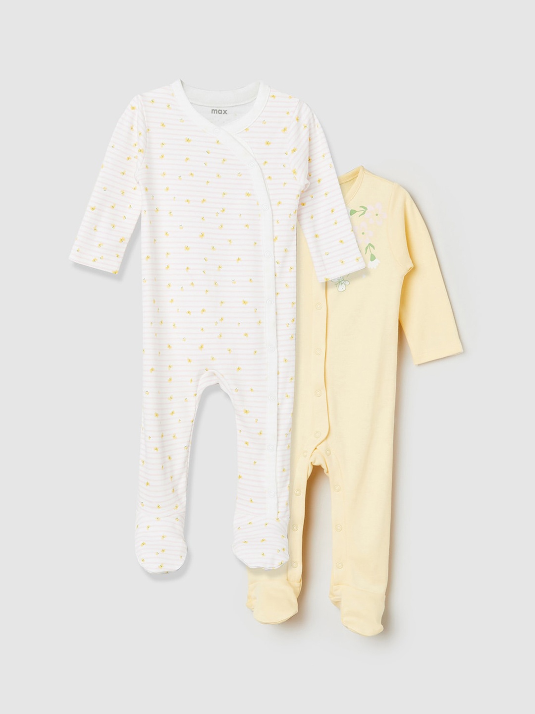 

max Infant Girls Pack Of 2 Printed Pure Cotton Sleepsuits, White