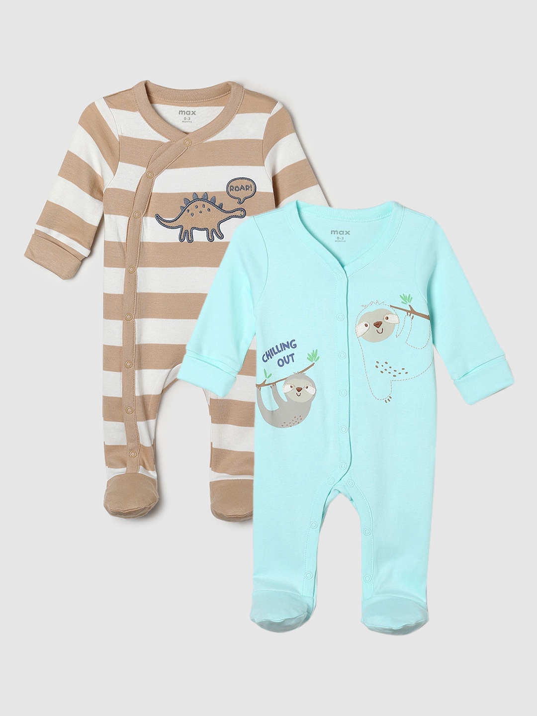 

max Infant Boys Pack Of 2 Printed Cotton Sleepsuit, Multi