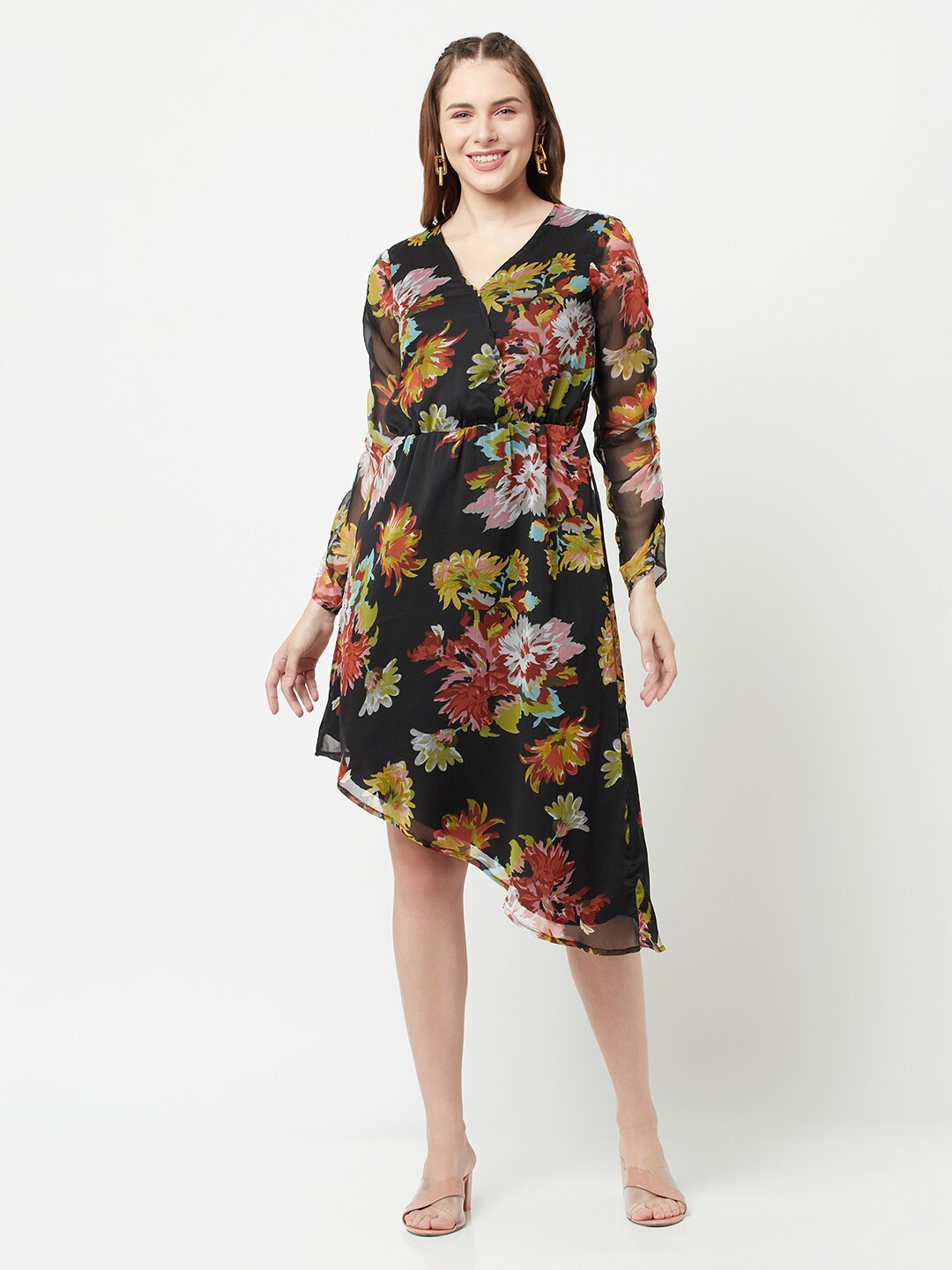 

SQew Women Black Floral Chiffon Dress