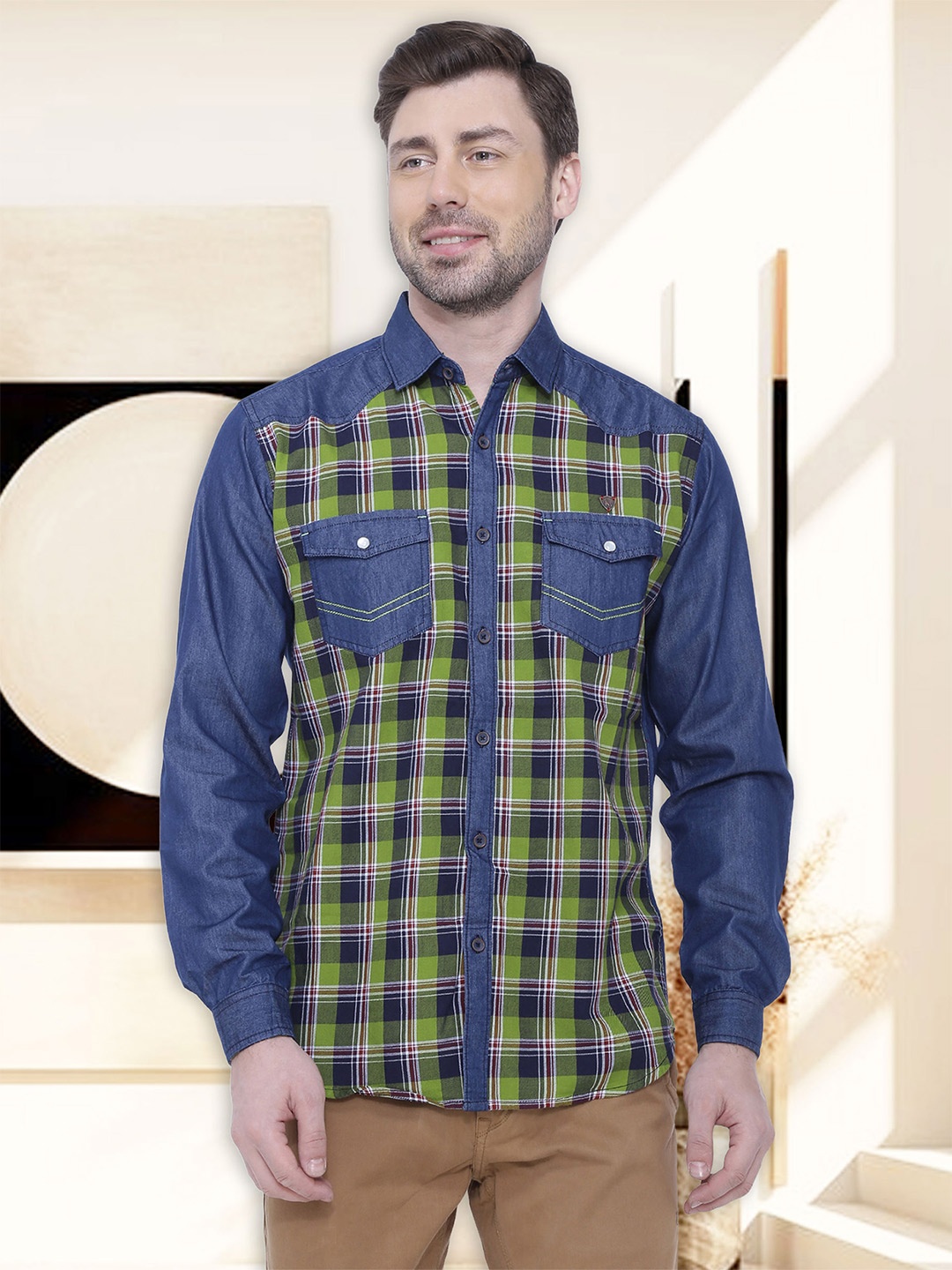 

Kuons Avenue Men Green And Blue Smart Slim Fit Checked Casual Shirt