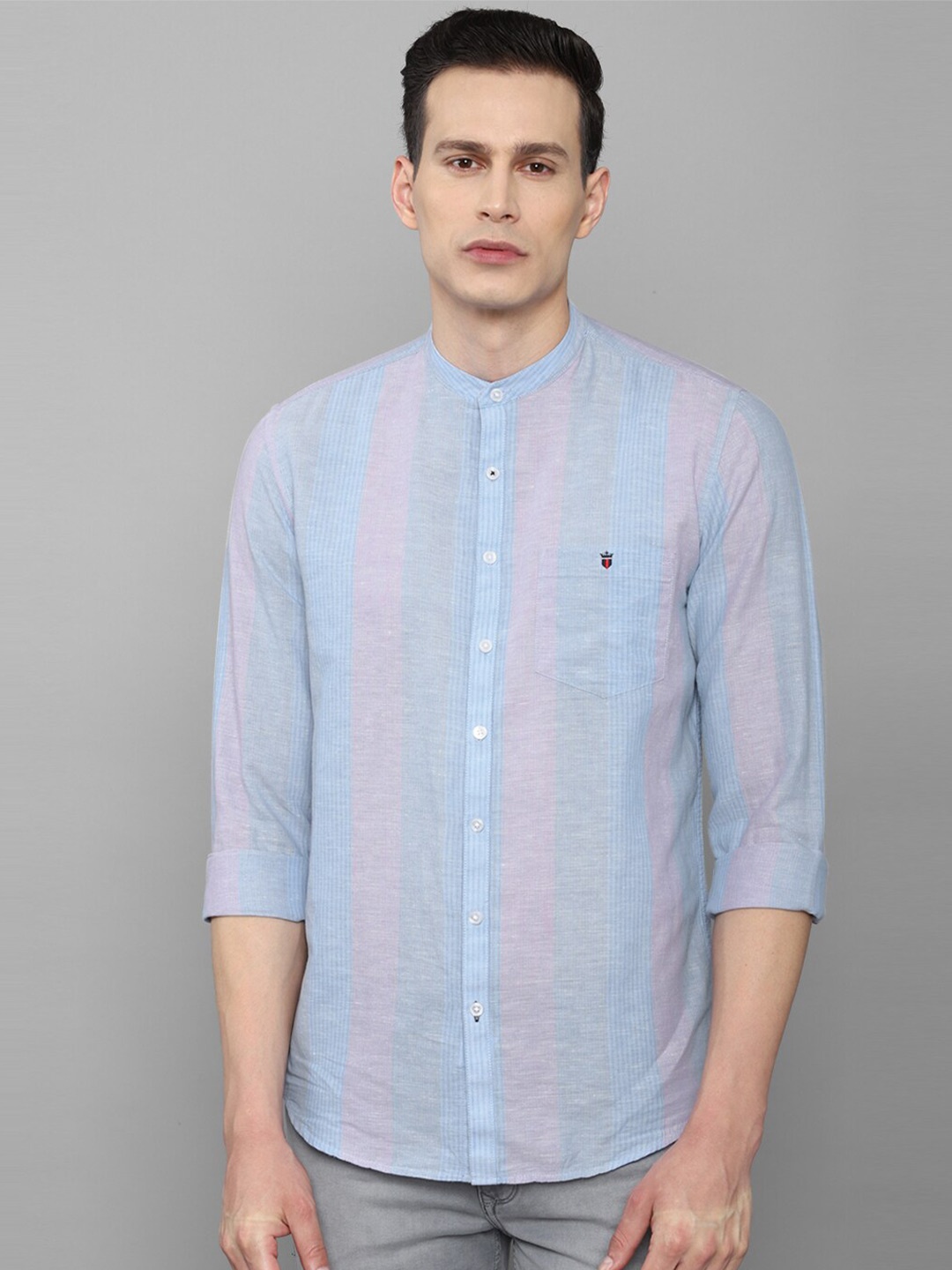 

Louis Philippe Sport Men Blue Slim Fit Striped Casual Long Roll-Up Sleeves Shirt
