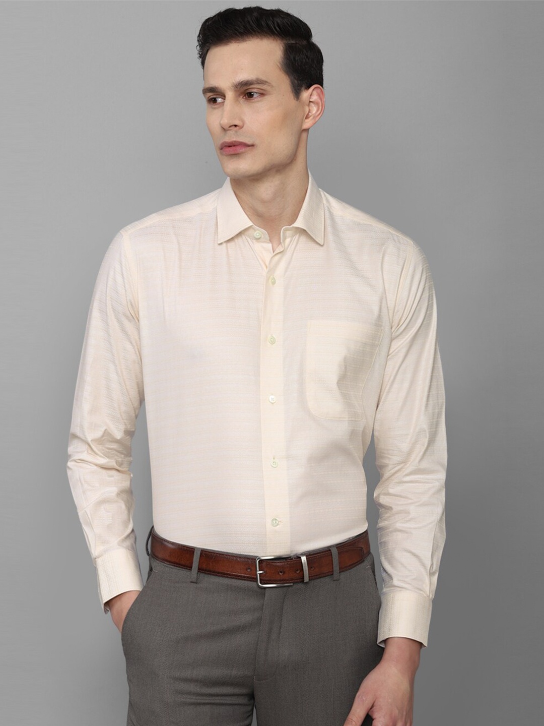 

Luxure by Louis Philippe Men Cream-Coloured Striped Pure Cotton Formal Shirt
