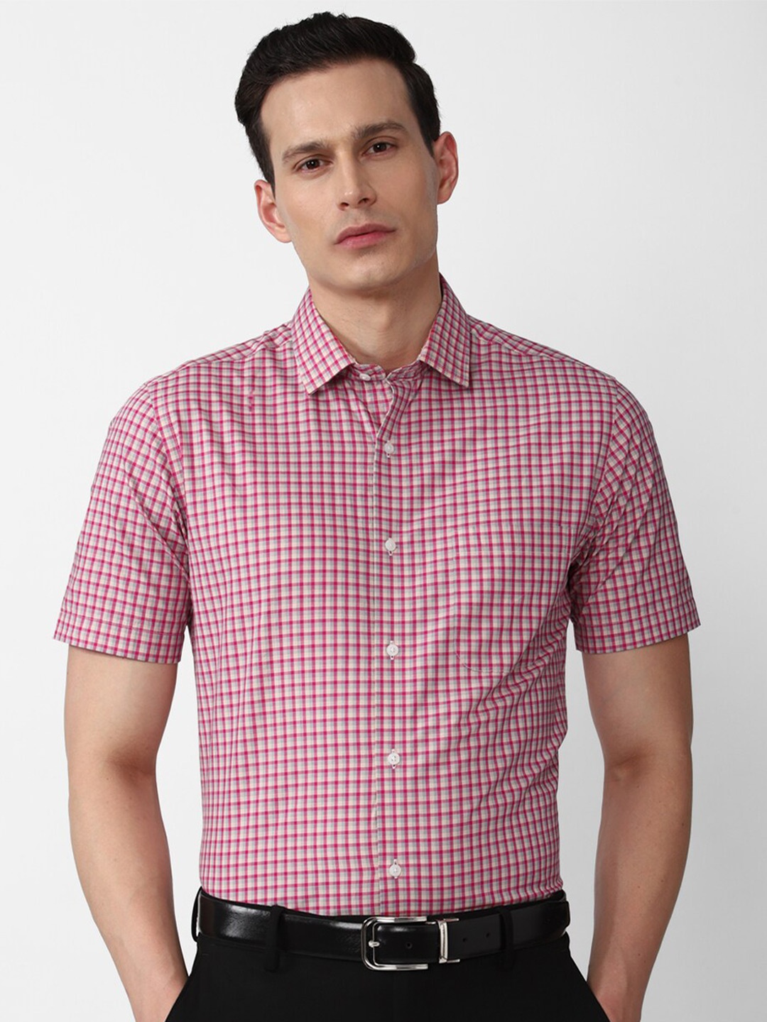 

Peter England Men Pink Slim Fit Gingham Checked Formal Shirt