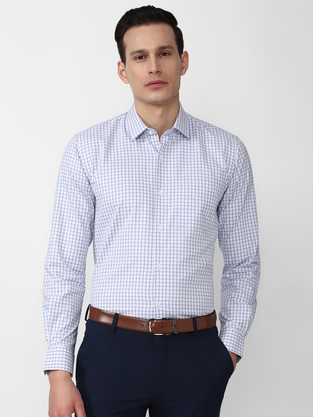 

Peter England Men Blue Grid Tattersall Checks Cotton Formal Shirt