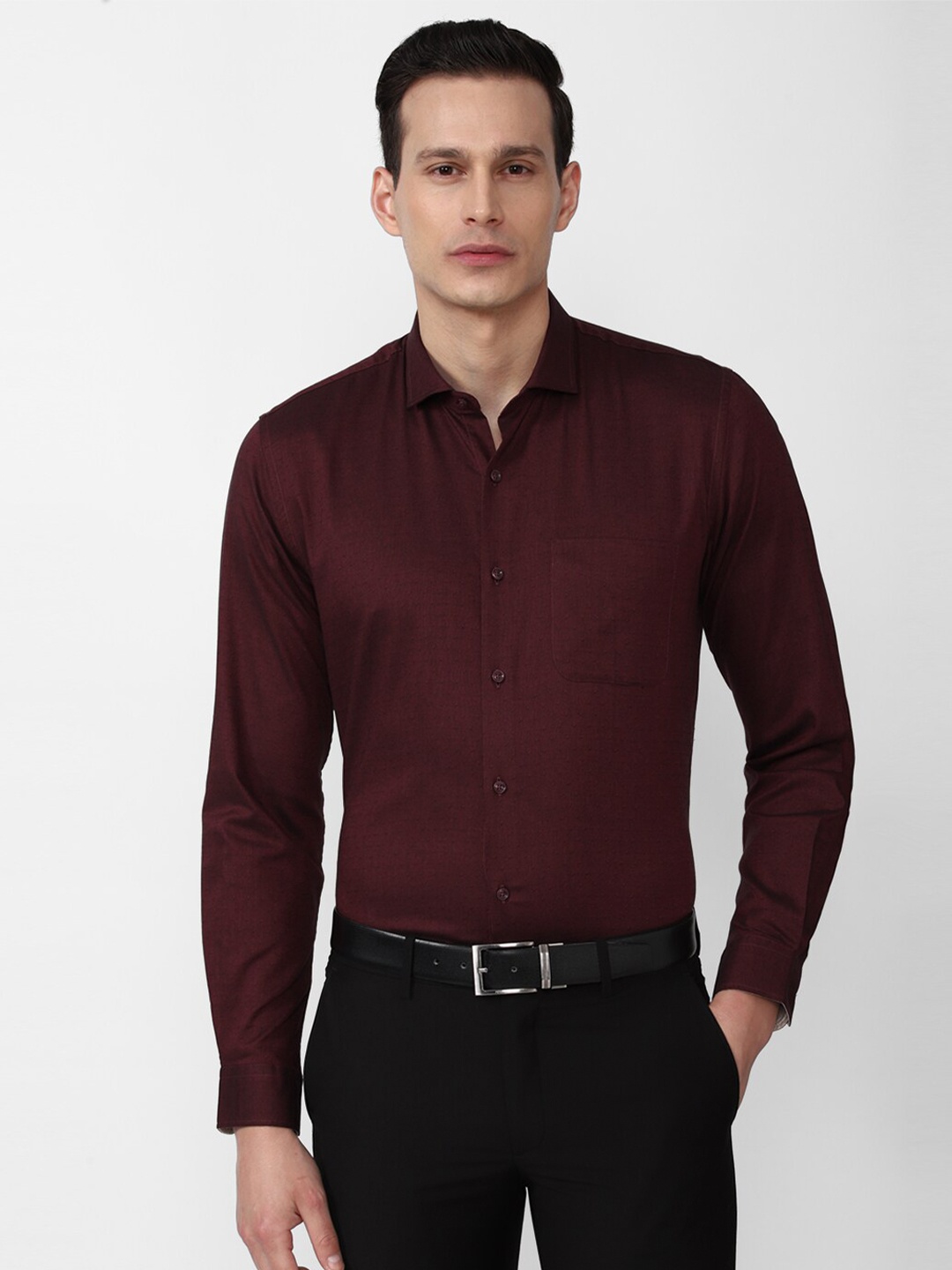 

Peter England Men Brown Slim Fit Formal Spread Collar Shirt