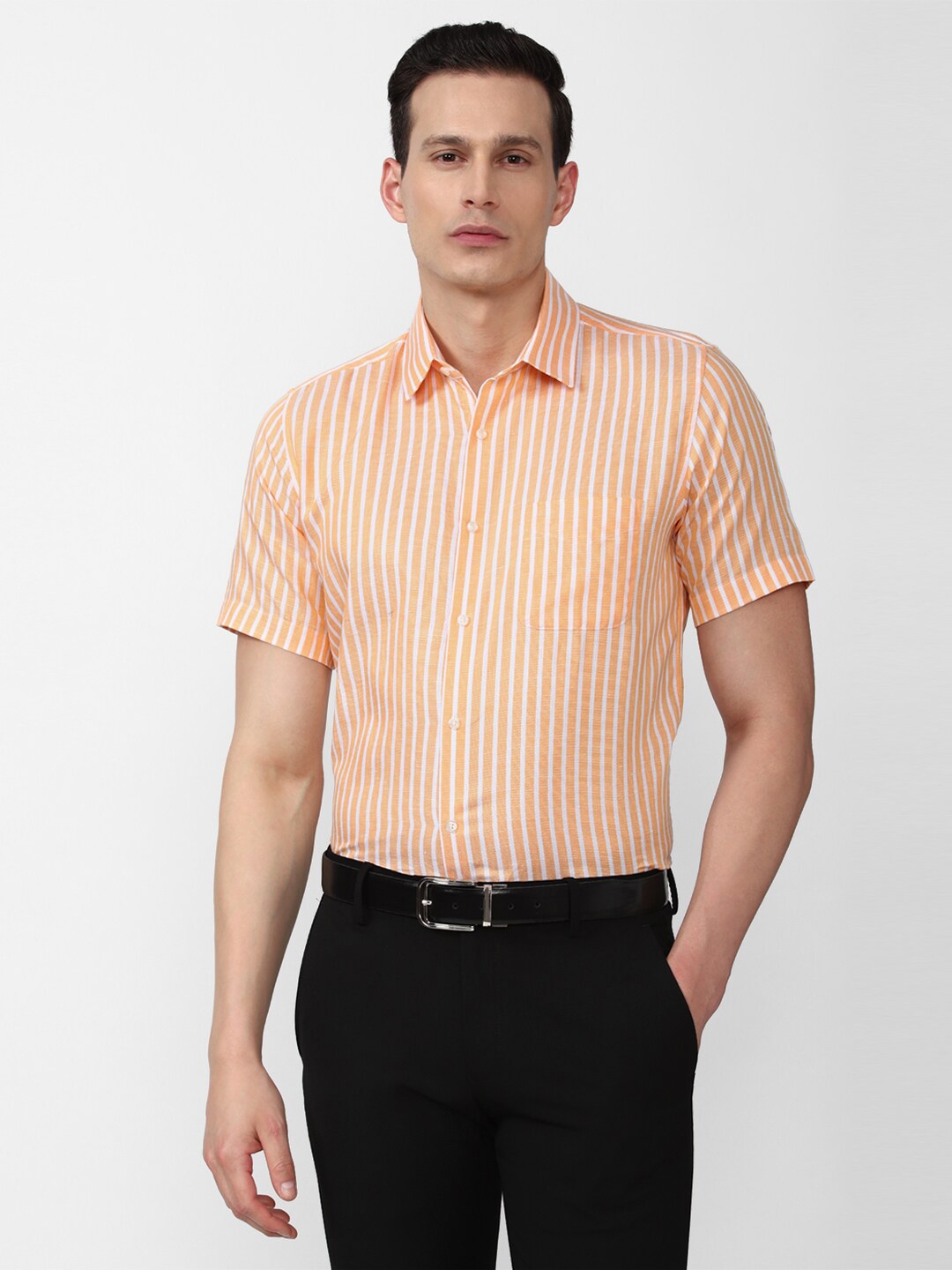 

Peter England Men Orange & White Striped Formal Shirt