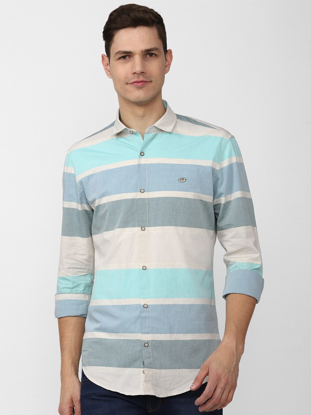 

Peter England Casuals Men Grey Slim Fit Horizontal Striped Casual Shirt