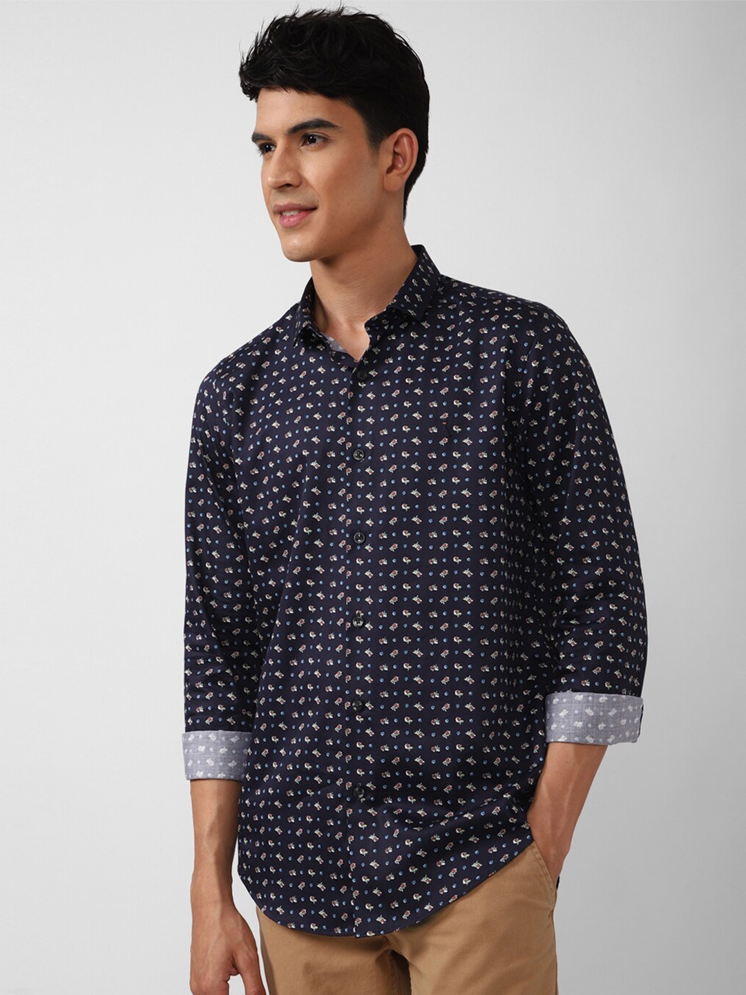 

SIMON CARTER LONDON Men Navy Blue Printed Cotton Casual Shirt