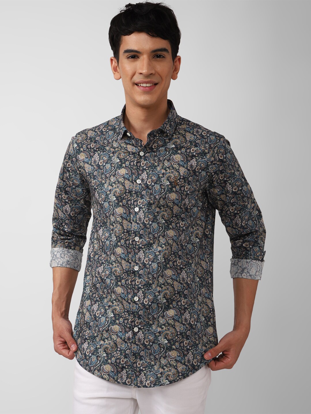 

SIMON CARTER LONDON Men Grey Slim Fit Floral Printed Casual Shirt