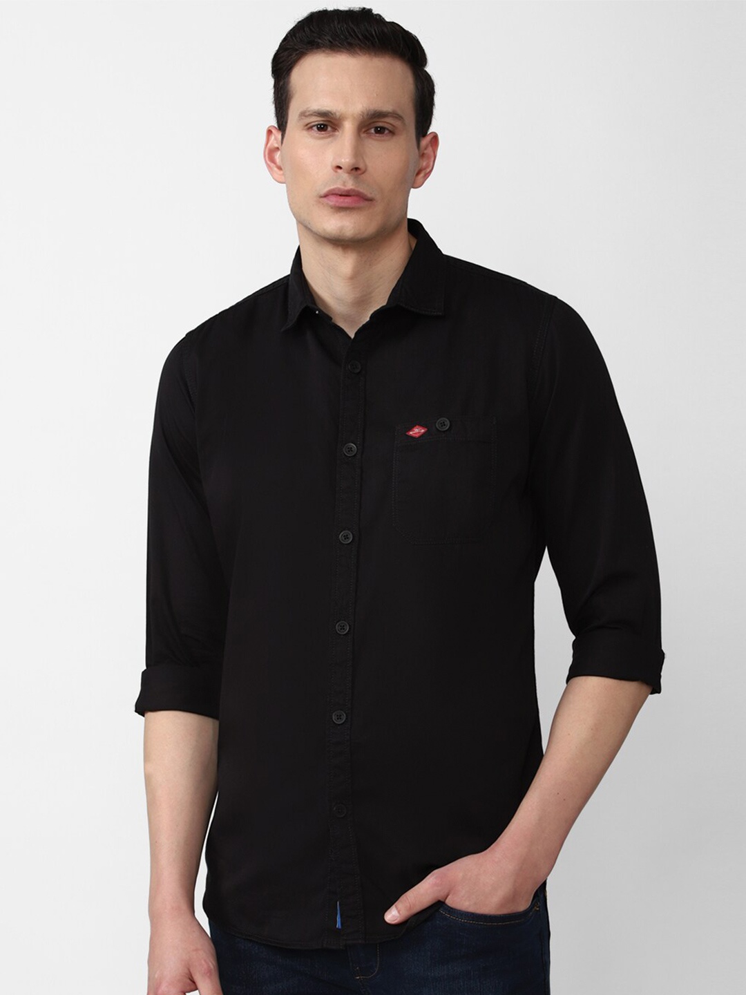 

VAN HEUSEN DENIM LABS Men Black Slim Fit Cotton Casual Shirt