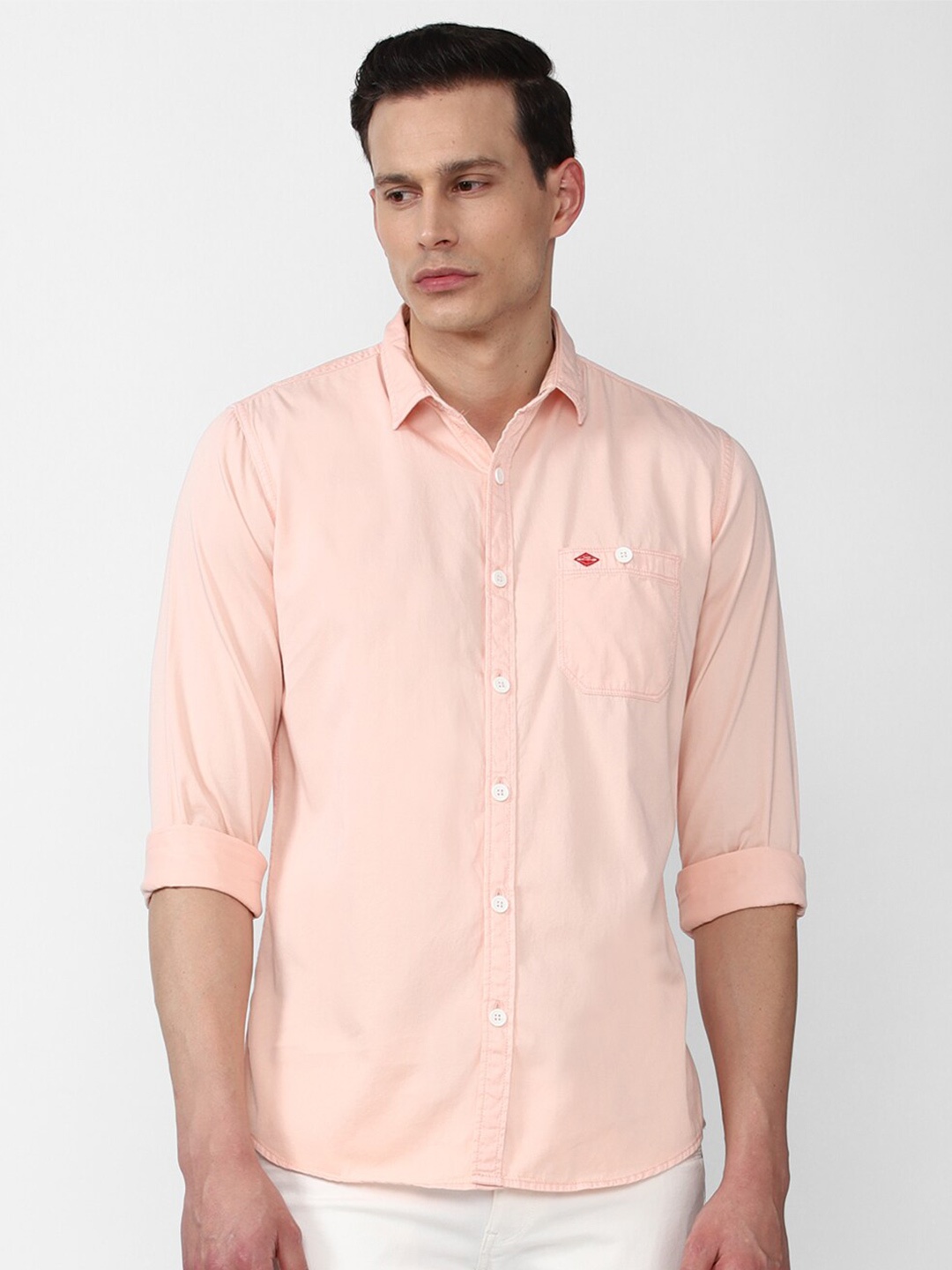 

VAN HEUSEN DENIM LABS Men Peach-Coloured Slim Fit Cotton Casual Shirt