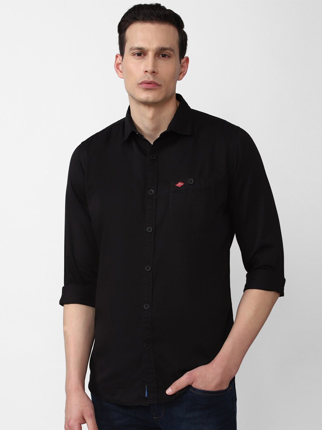 

VAN HEUSEN DENIM LABS Men Black Slim Fit Cotton Casual Shirt