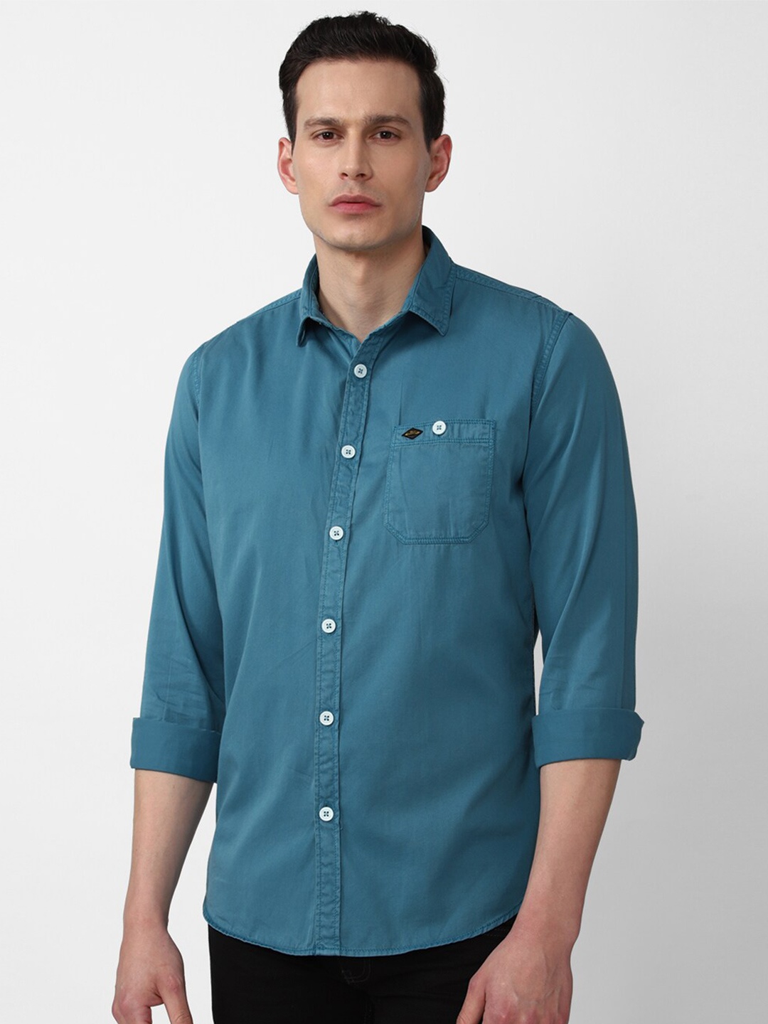 

VAN HEUSEN DENIM LABS Men Blue Slim Fit Cotton Casual Shirt