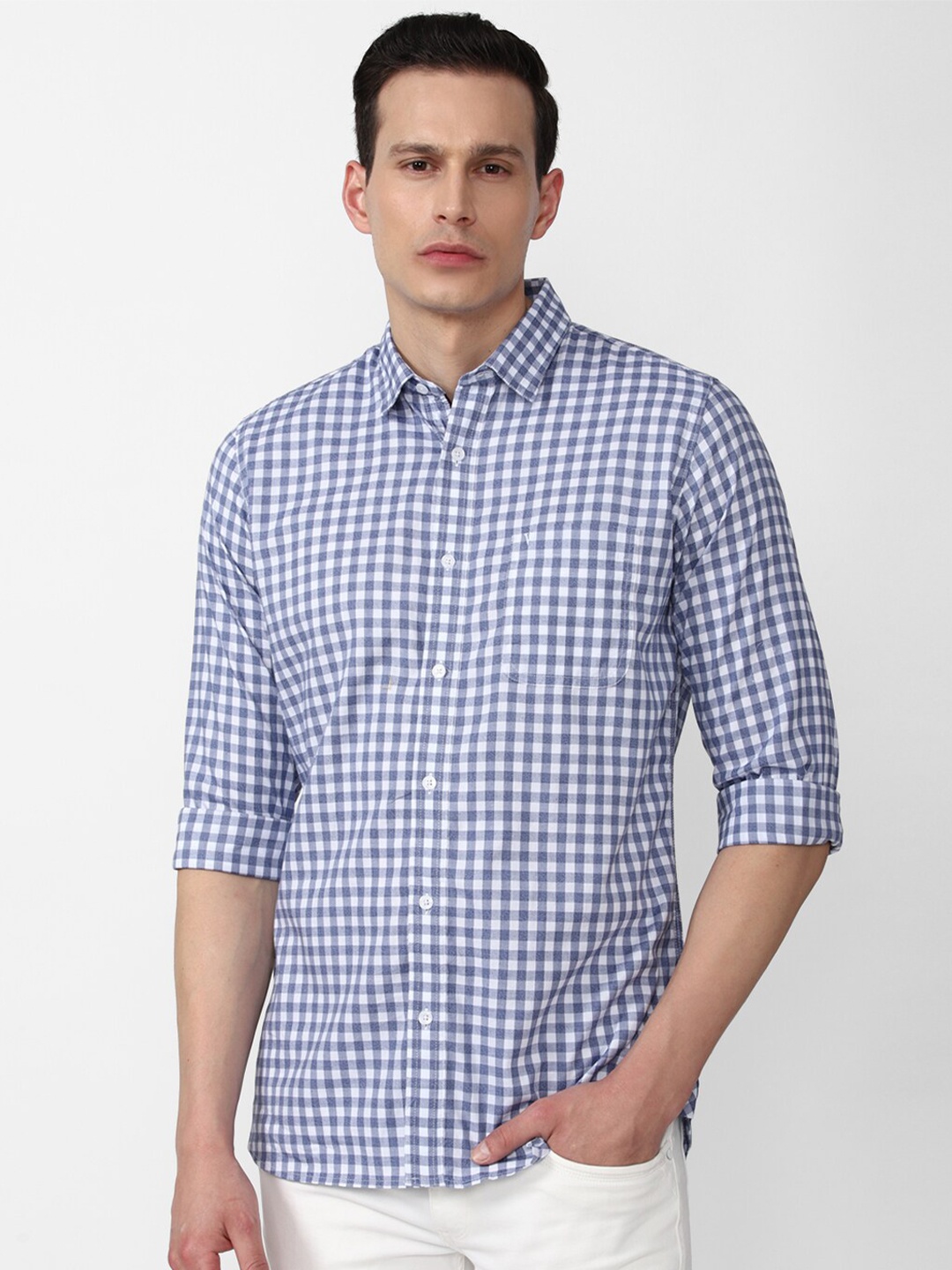 

Van Heusen Sport Men Blue Slim Fit Gingham Checks Checked Casual Shirt