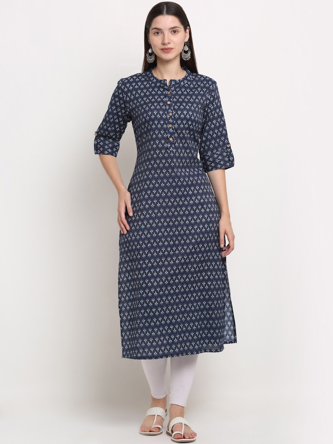 

KALINI Women Navy Blue Floral Striped Kurta