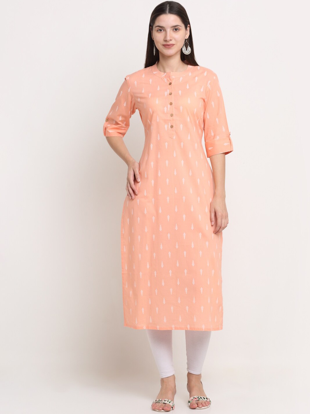 

KALINI Women Peach-Coloured Ethnic Motifs Printed Kurta