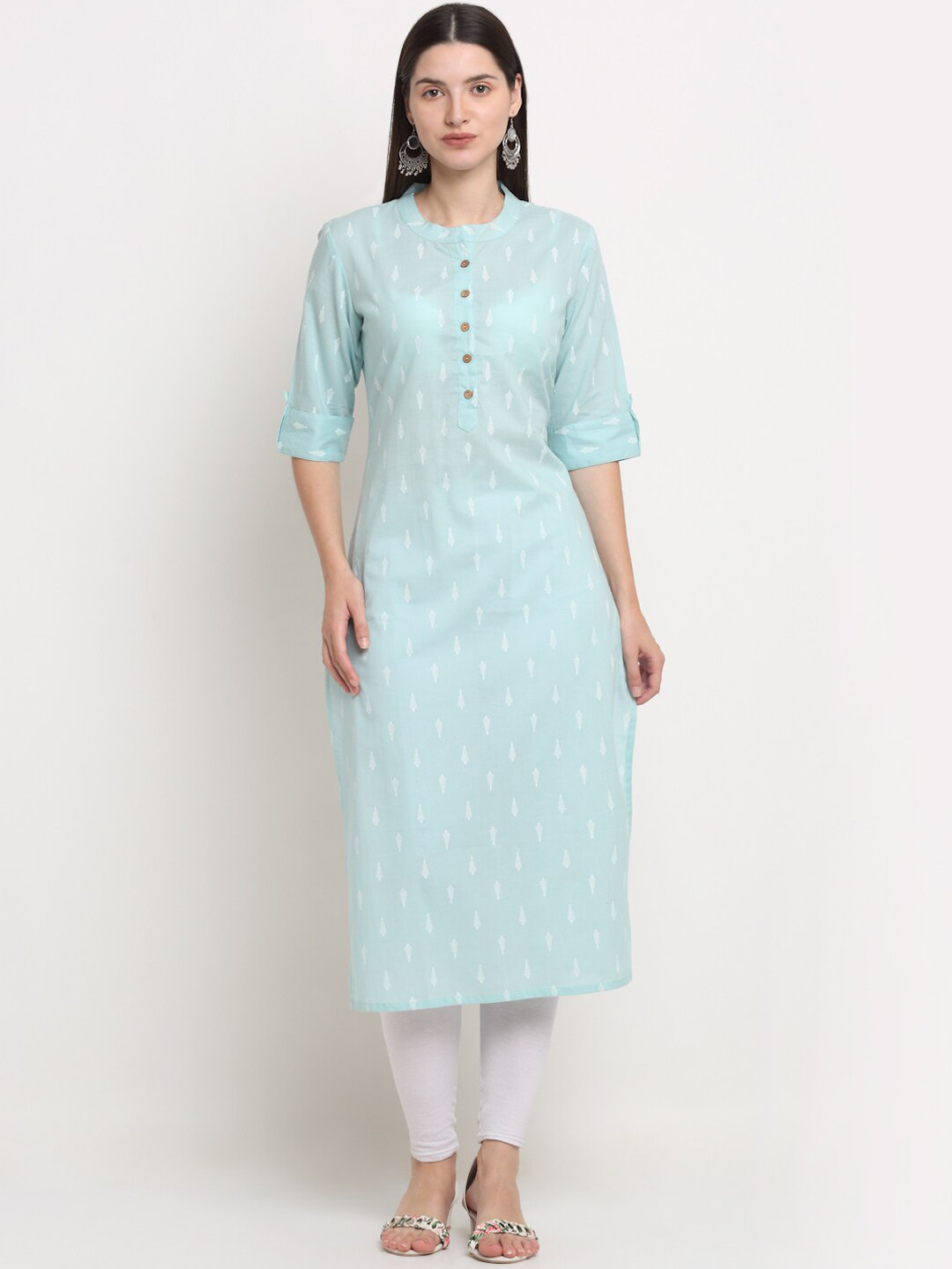 

KALINI Women Turquoise Blue Floral Printed Cotton Kurta