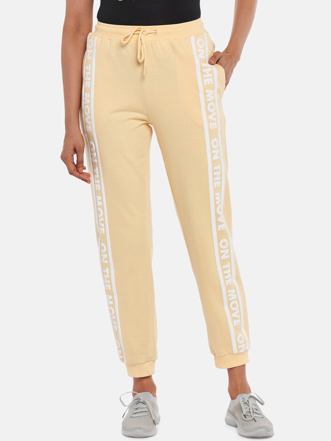 

Ajile by Pantaloons Women Yellow Printed Cotton Joggers