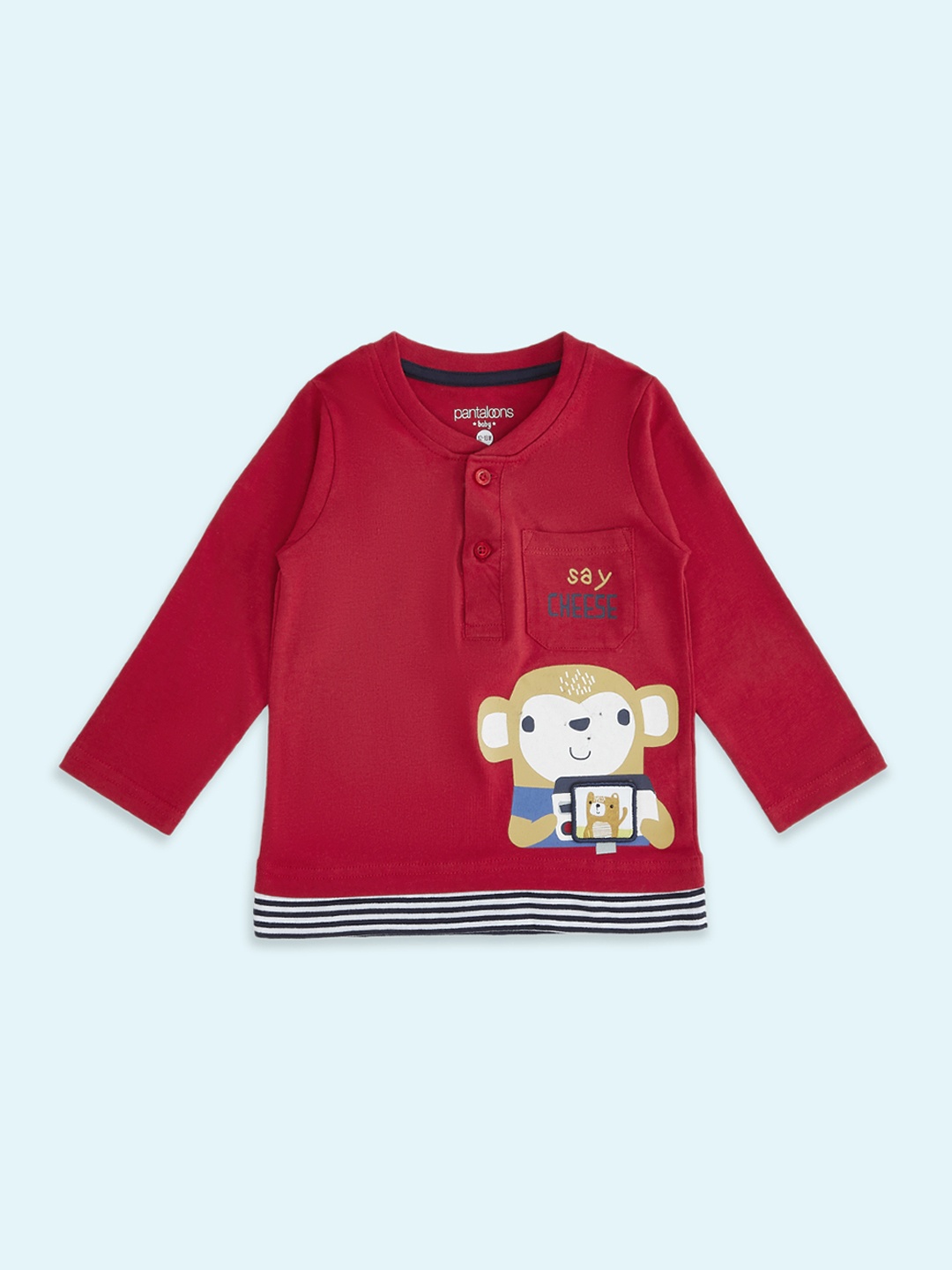 

Pantaloons Baby Boys Maroon Printed Henley Neck T-shirt