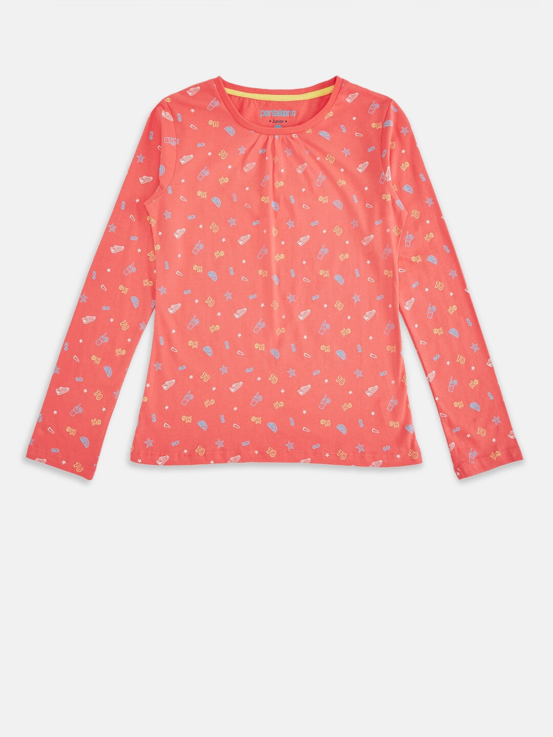 Pantaloons Junior Girls Coral Printed Cotton T-shirt