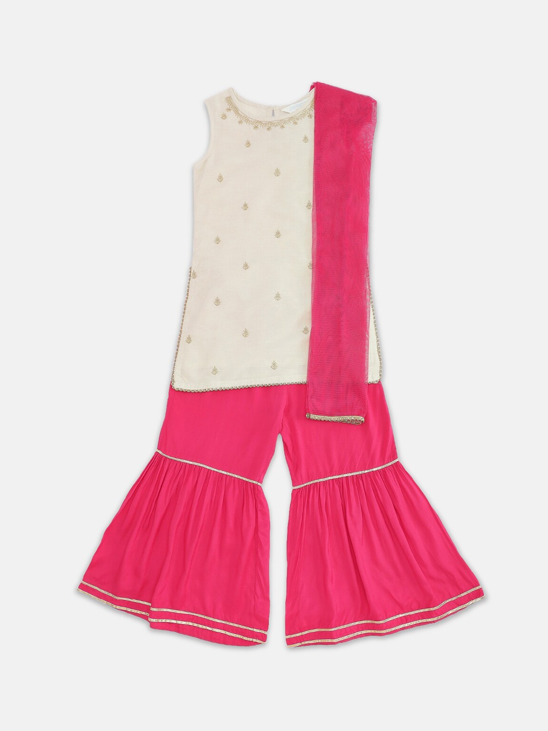 

AKKRITI BY PANTALOONS Girls Pink Ethnic Motifs Kurti with Sharara & With Dupatta