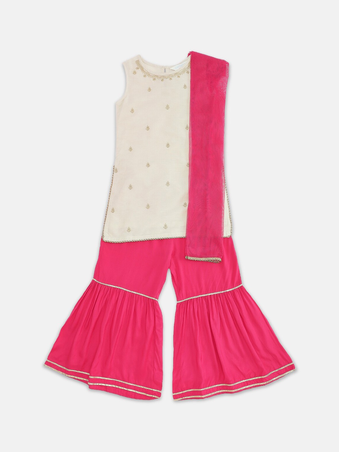 

AKKRITI BY PANTALOONS Girls Pink Embroidered Kurti with Sharara & With Dupatta
