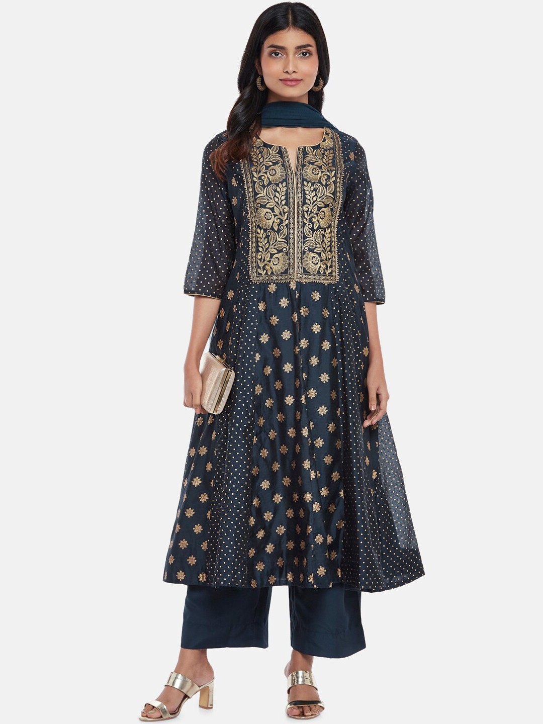 

RANGMANCH BY PANTALOONS Women Blue Ethnic Motifs Printed Kurta Set With Dupatta
