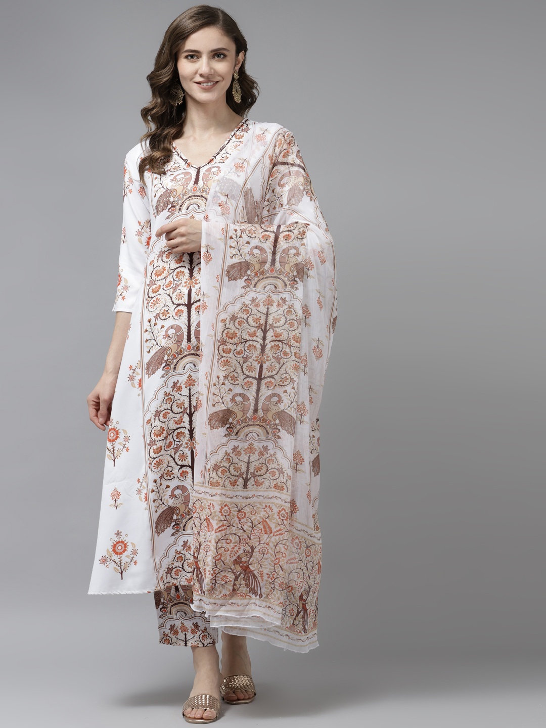 

Prakrti Women White Ethnic Motifs Printed Sequinned Kurta with Trousers & Dupatta