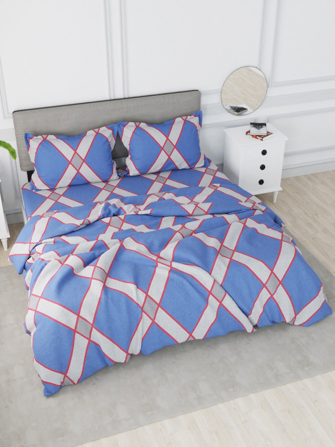 

Nautica Blue Geometric Printed 150 GSM Double King Cotton Bedding Set