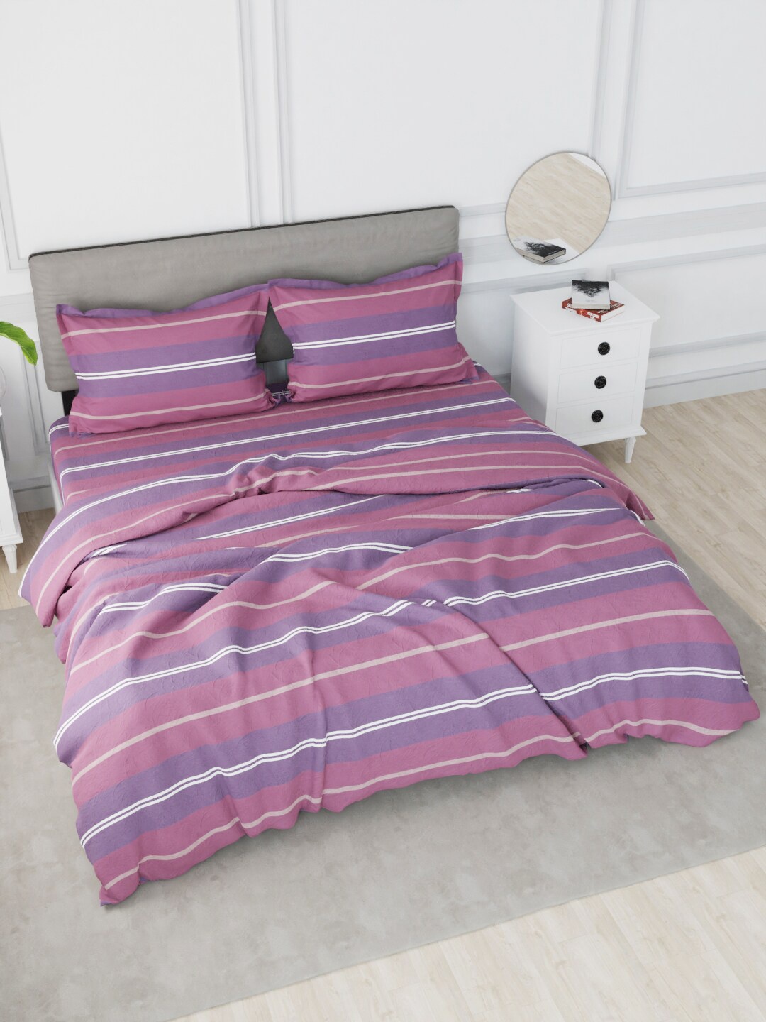 

Nautica Unisex Purple Striped Printed Cotton Double King Bedding Set