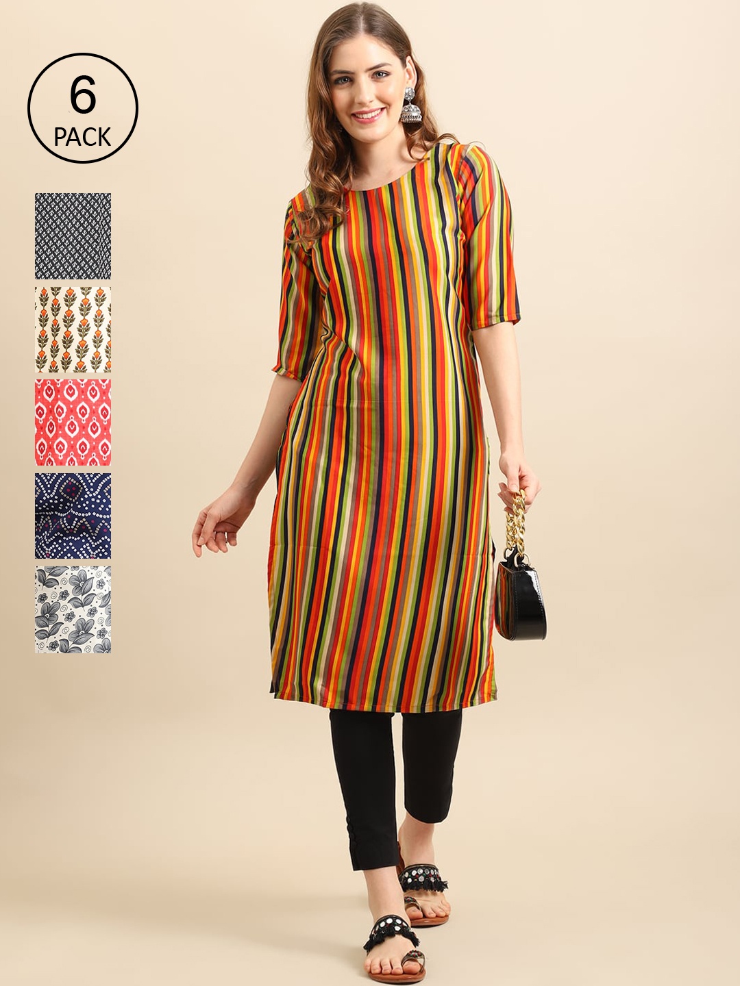 

7Threads Women Coral & Blue Paisley Printed Crepe Kurta