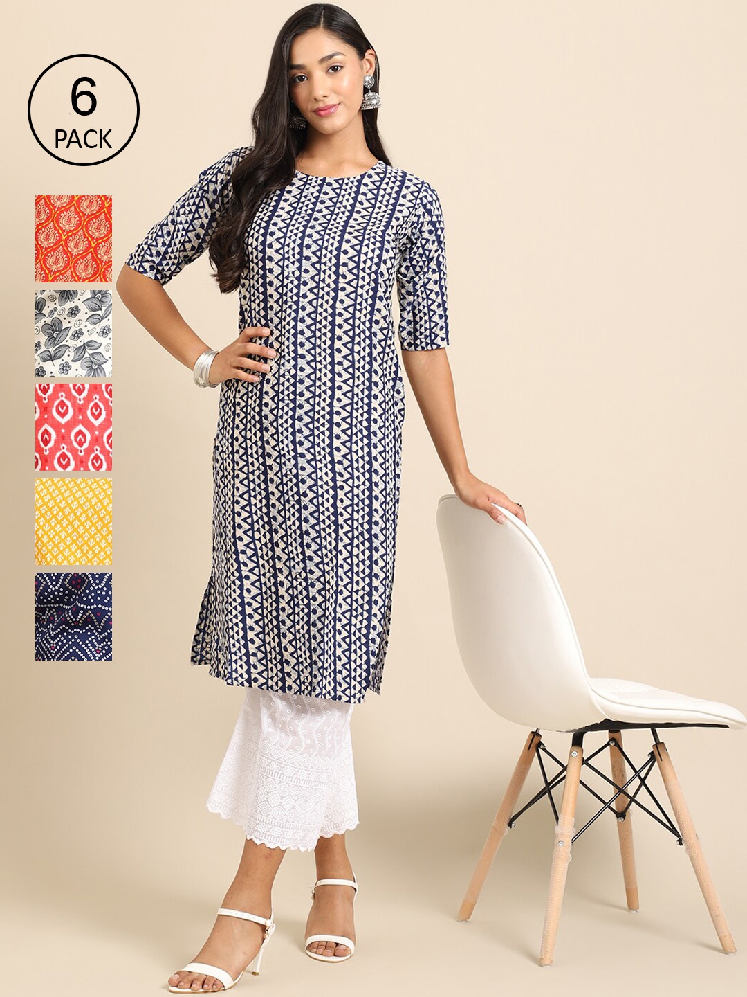 

7Threads Women Black & Yellow Geometric Printed Crepe Kurta