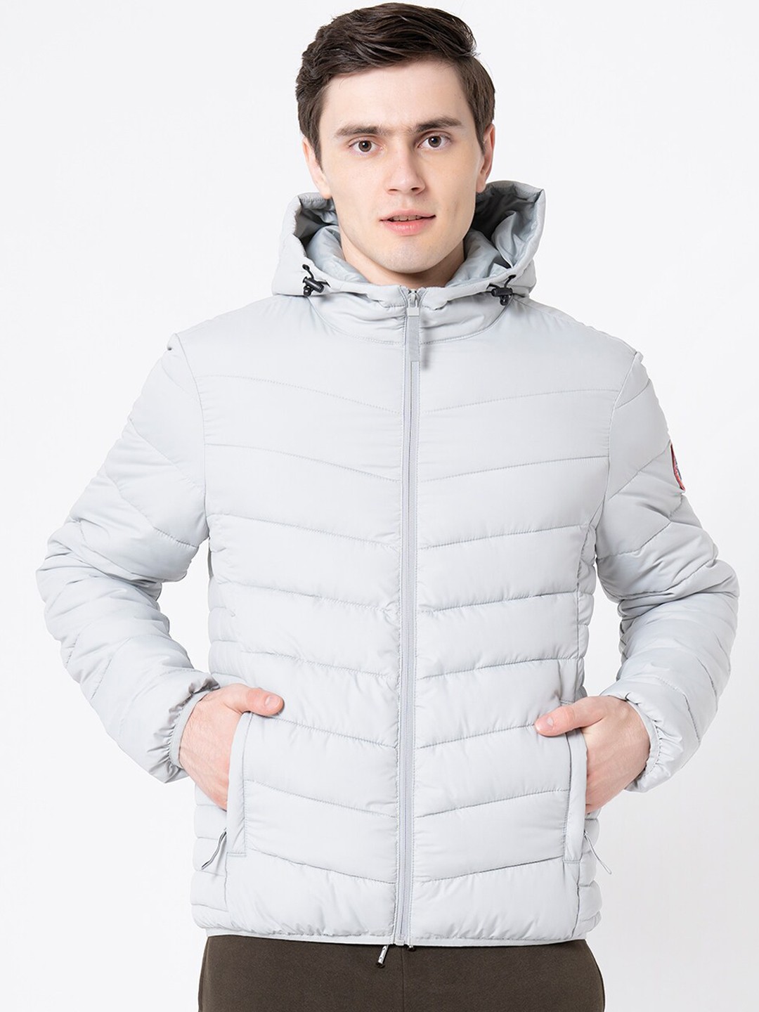 

Red Tape Men Grey Solid Padded Hooded Jacket