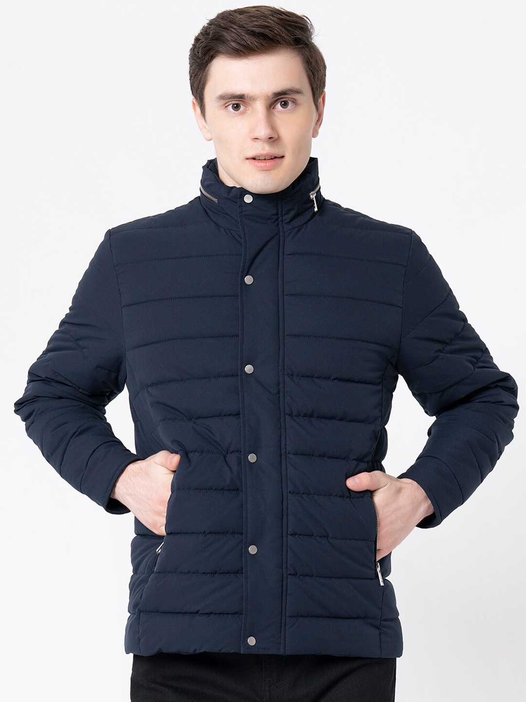 

Red Tape Men Navy Blue Solid Padded Jacket